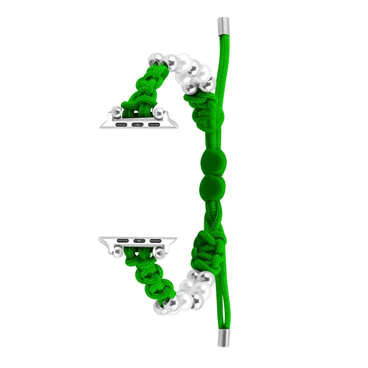 For Apple Watch 38mm Paracord Row Beads Drawstring Braided Watch Band(Green) - Watch Bands by PMC TechLife | Online Shopping South Africa | PMC TechLife