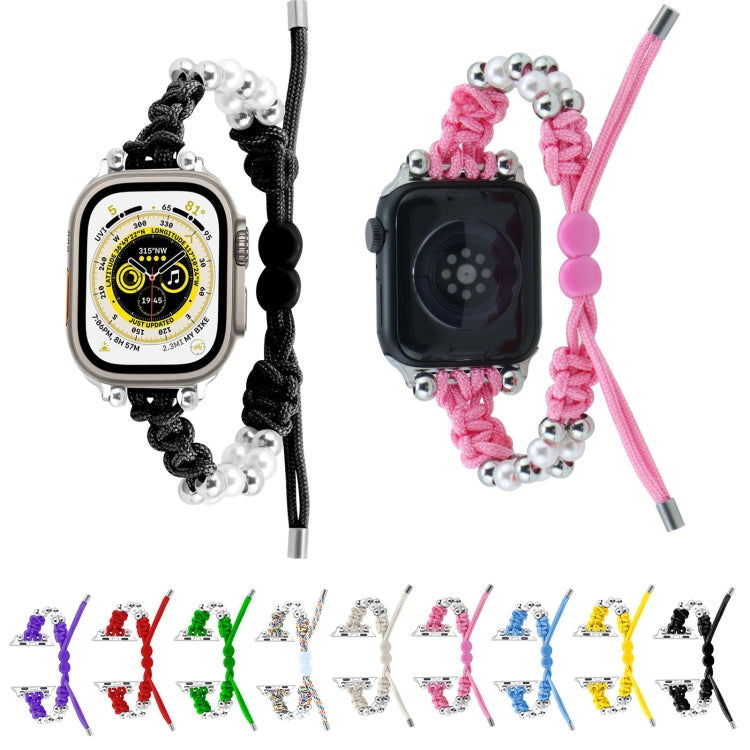 For Apple Watch Ultra 2 49mm Paracord Row Beads Drawstring Braided Watch Band(Black) - Watch Bands by PMC TechLife | Online Shopping South Africa | PMC TechLife