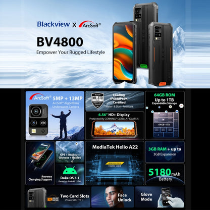 Blackview BV4800, 3GB+64GB, IP68/IP69K/MIL-STD-810H, 6.56 inch Android 13 MediaTek MT6761V/WB Helio A22 Quad Core, Network: 4G, OTG(Orange) - Blackview by Blackview | Online Shopping South Africa | PMC Jewellery | Buy Now Pay Later Mobicred