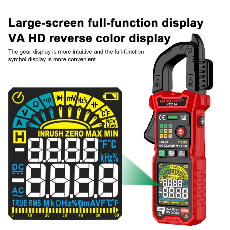 HABOTEST HT205A Multifunctional Intelligent Burn-proof Clamp Multimeter - free shipping - PMC TechLife - Order now!