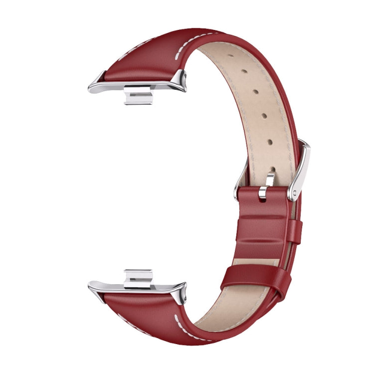 For Xiaomi Mi Band 8 Pro Mijobs Genuine Leather Slim Watch Band(Red Silver) - Watch Bands by MIJOBS | Online Shopping South Africa | PMC Jewellery