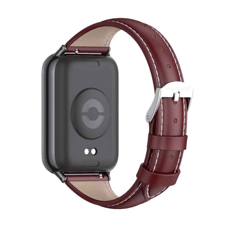 For Xiaomi Mi Band 8 Pro Mijobs Genuine Leather Slim Watch Band(Wine Red Black) - Watch Bands by MIJOBS | Online Shopping South Africa | PMC Jewellery