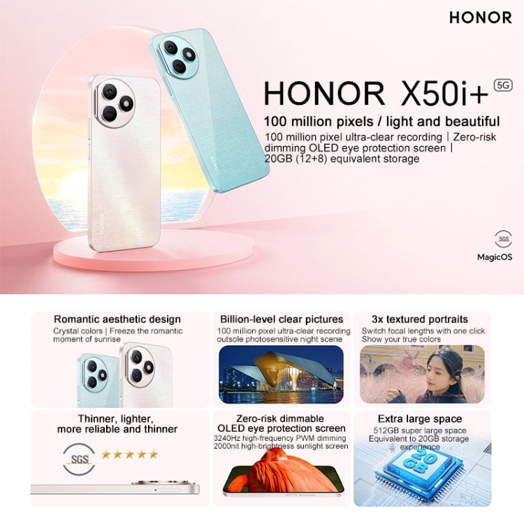 Honor X50i+, 12GB+512GB,  6.7 inch MagicOS 7.2 Dimensity 6080 Octa Core up to 2.4GHz, Network: 5G, OTG, Not Support Google Play(Pink) - Honor by Huawei | Online Shopping South Africa | PMC Jewellery | Buy Now Pay Later Mobicred