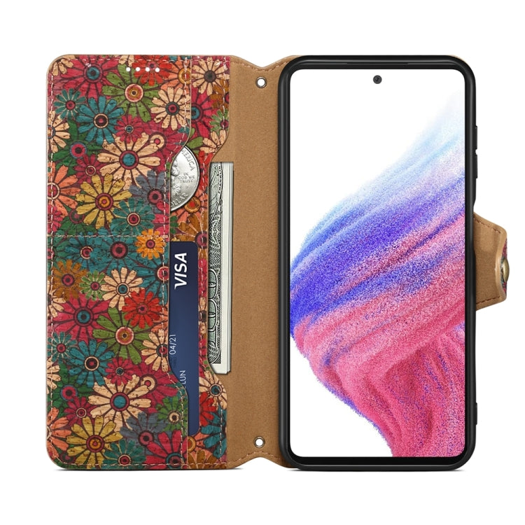 For Samsung Galaxy S23 FE Denior Flower Language Series Cork Fabric Oil Edge Leather Phone Case(Spring) - Galaxy S23 FE 5G Cases by Denior | Online Shopping South Africa | PMC TechLife | Buy Now Pay Later Mobicred