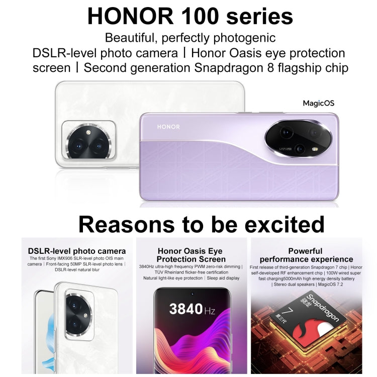 Honor 100, 16GB+256GB, Screen Fingerprint Identification, 6.7 inch MagicOS 7.2 Snapdragon 7 Gen 3 Octa Core up to 2.63GHz, Network: 5G, NFC, OTG, Support Google Play(Purple) - Honor by Huawei | Online Shopping South Africa | PMC Jewellery | Buy Now Pay Later Mobicred