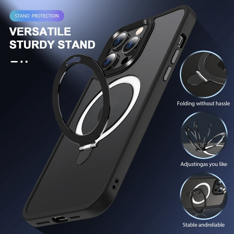 For iPhone 15 Pro Max Skin-feel MagSafe Holder PC Hybrid TPU Phone Case(Black) - iPhone 15 Pro Max Cases by PMC TechLife | Online Shopping South Africa | PMC TechLife | Buy Now Pay Later Mobicred