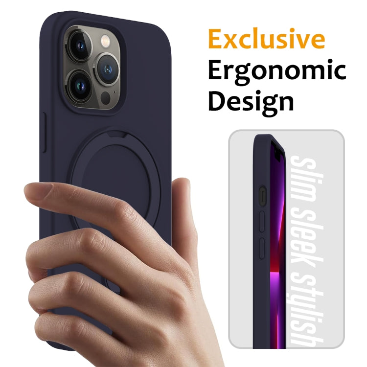 For iPhone 13 Pro Liquid Silicone MagSafe Magnetic Phone Case with Ring Holder(Midnight Blue) - free shipping - PMC TechLife - Order now!