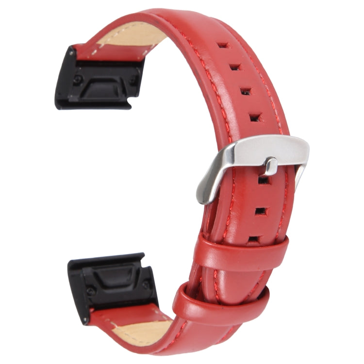 Compatible with Garmin Fenix 7X 26mm Plain Weave Genuine Leather Watch Band(Red) - free shipping - PMC TechLife - Order now!