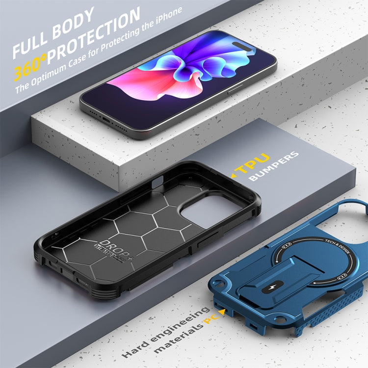 For iPhone 14 Plus Armor Magsafe Holder PC Hybrid TPU Phone Case(Dark Blue) - free shipping - PMC TechLife - Order now!