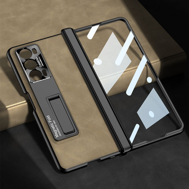 For Honor Magic V2 GKK Integrated Frosted Fold Hinge Leather Phone Case with Holder(Brown) - free shipping - PMC TechLife - Order now!