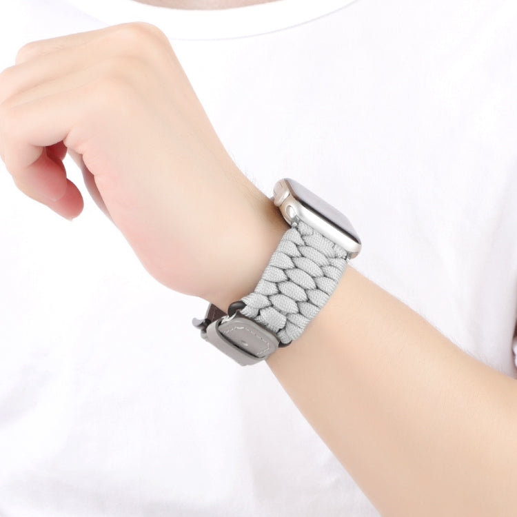 For Apple Watch Series 7 45mm Plain Paracord Genuine Leather Watch Band(Grey) - Watch Bands by PMC TechLife | Online Shopping South Africa | PMC TechLife