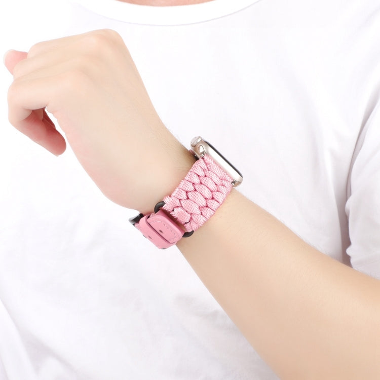 For Apple Watch Series 5 40mm Plain Paracord Genuine Leather Watch Band(Pink) - Watch Bands by PMC TechLife | Online Shopping South Africa | PMC TechLife