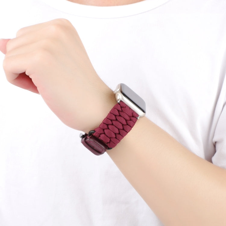 For Apple Watch 42mm Plain Paracord Genuine Leather Watch Band(Wine Red) - Watch Bands by PMC TechLife | Online Shopping South Africa | PMC TechLife