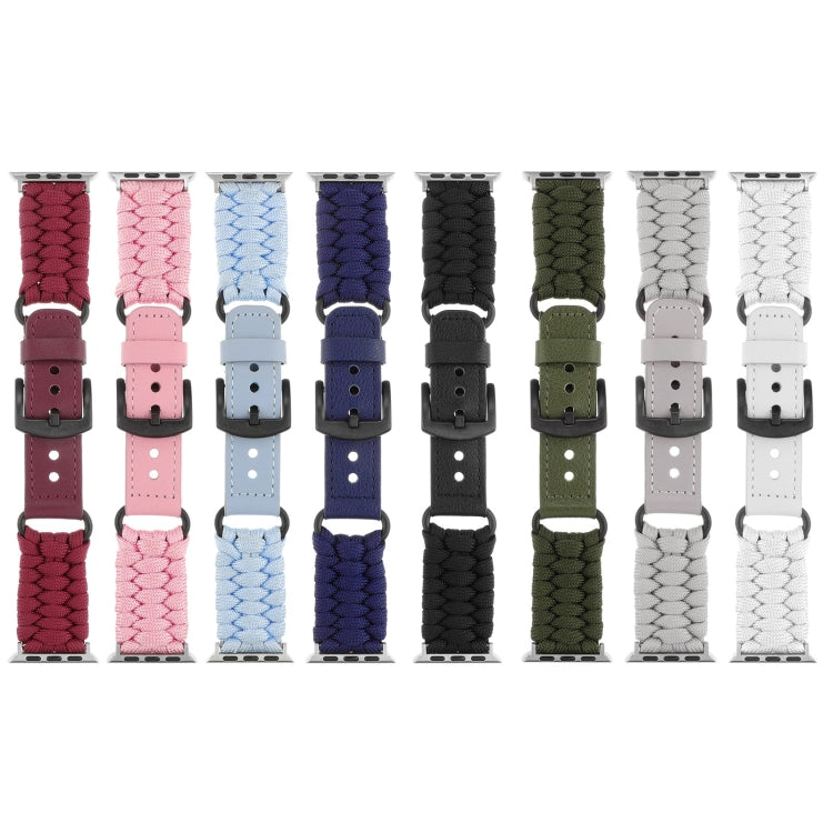 For Apple Watch Series 6 40mm Plain Paracord Genuine Leather Watch Band(White) - Watch Bands by PMC TechLife | Online Shopping South Africa | PMC TechLife