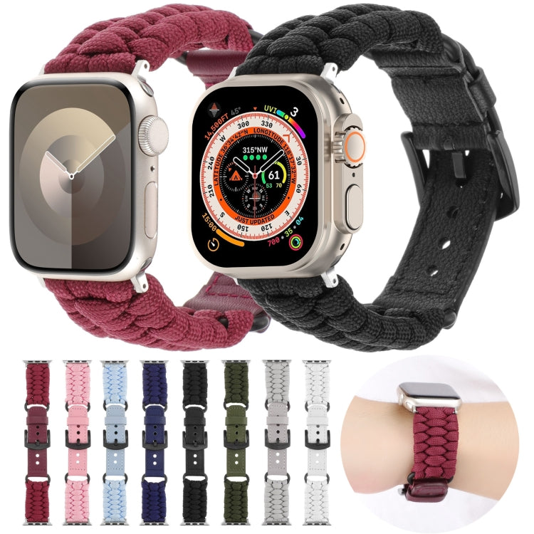 For Apple Watch 42mm Plain Paracord Genuine Leather Watch Band(Wine Red) - Watch Bands by PMC TechLife | Online Shopping South Africa | PMC TechLife