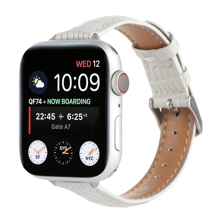 For Apple Watch SE 2023 40mm Slim Crocodile Leather Watch Band(White) - free shipping - PMC TechLife - Order now!