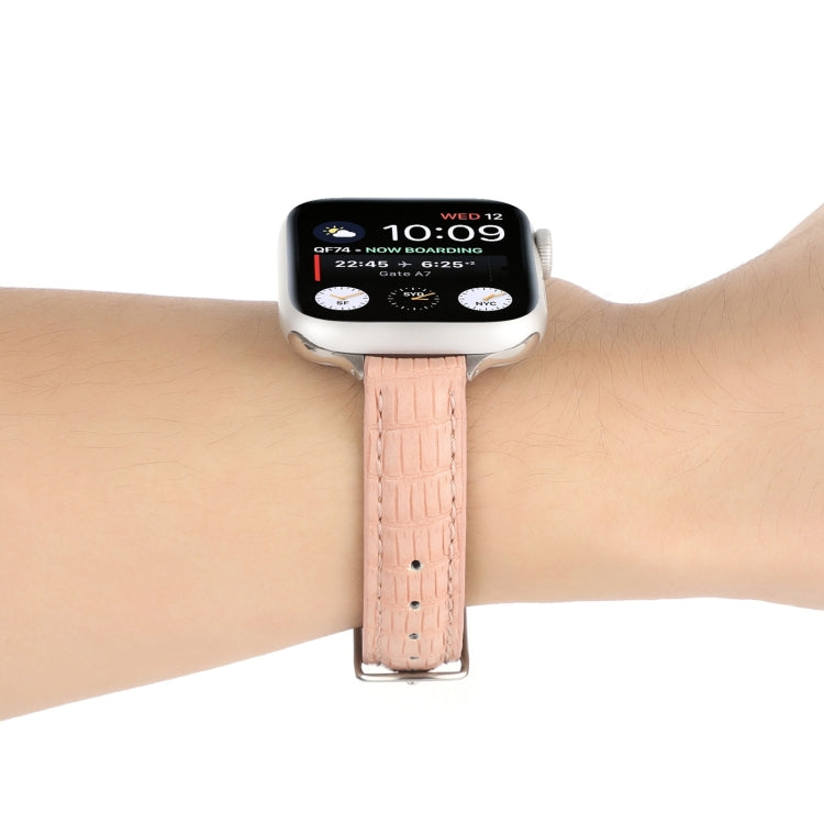 For Apple Watch Series 8 45mm Slim Crocodile Leather Watch Band(Pink) - free shipping - PMC TechLife - Order now!