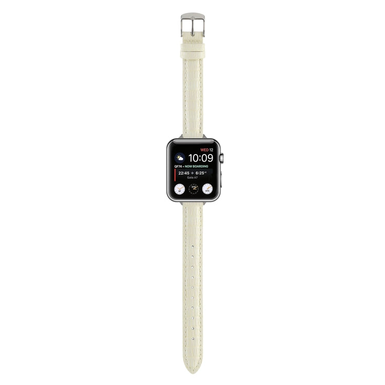 For Apple Watch Series 2 42mm Slim Crocodile Leather Watch Band(Beige) - Watch Bands by PMC TechLife | Online Shopping South Africa | PMC TechLife