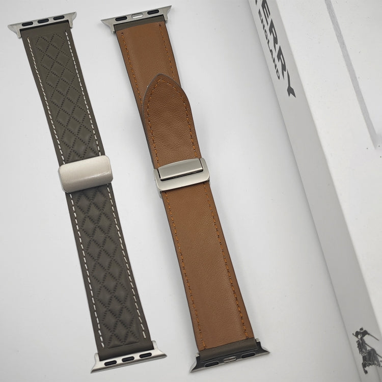 For Apple Watch Series 7 41mm Rhombus Pattern Magnetic Folding Buckle Leather Watch Band(Red) - Watch Bands by PMC TechLife | Online Shopping South Africa | PMC TechLife | Buy Now Pay Later Mobicred