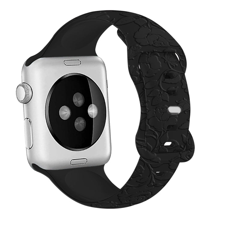 For Apple Watch SE 2022 40mm Rose Embossed Silicone Watch Band(Black) - Watch Bands by PMC TechLife | Online Shopping South Africa | PMC TechLife