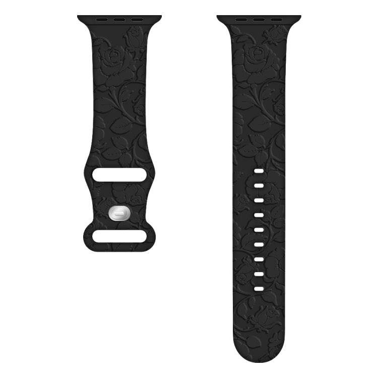 For Apple Watch Series 7 41mm Rose Embossed Silicone Watch Band(Black) - Watch Bands by PMC TechLife | Online Shopping South Africa | PMC TechLife