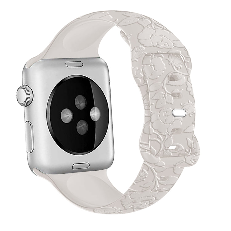 For Apple Watch Series 5 40mm Rose Embossed Silicone Watch Band(Starlight) - Watch Bands by PMC TechLife | Online Shopping South Africa | PMC TechLife