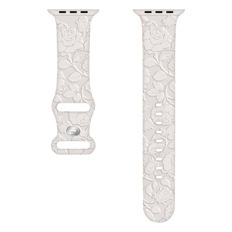 For Apple Watch Series 4 40mm Rose Embossed Silicone Watch Band(Starlight) - Watch Bands by PMC TechLife | Online Shopping South Africa | PMC TechLife