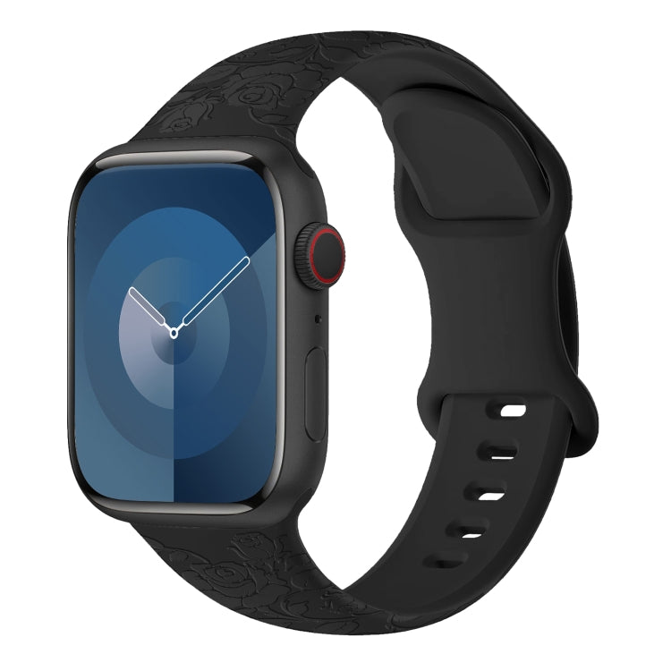 For Apple Watch Series 3 42mm Rose Embossed Silicone Watch Band(Black) - Watch Bands by PMC TechLife | Online Shopping South Africa | PMC TechLife