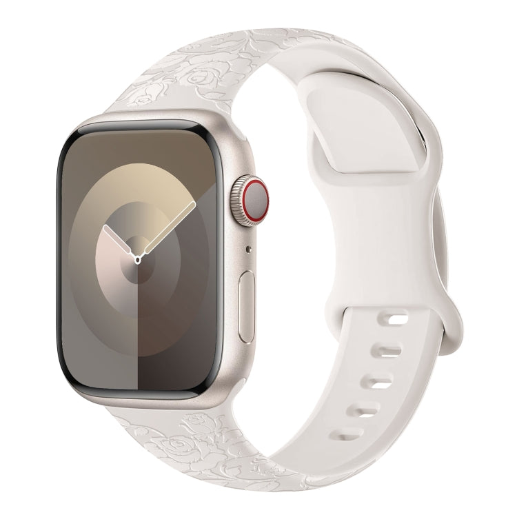 For Apple Watch Series 2 42mm Rose Embossed Silicone Watch Band(Starlight) - Watch Bands by PMC TechLife | Online Shopping South Africa | PMC TechLife