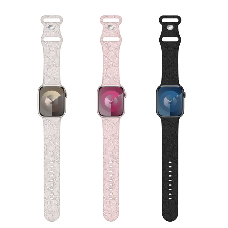 For Apple Watch Series 3 42mm Rose Embossed Silicone Watch Band(Starlight) - Watch Bands by PMC TechLife | Online Shopping South Africa | PMC TechLife