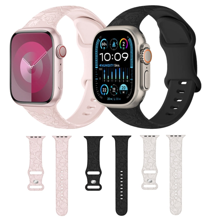 For Apple Watch SE 2023 44mm Rose Embossed Silicone Watch Band(Starlight) - Watch Bands by PMC TechLife | Online Shopping South Africa | PMC TechLife
