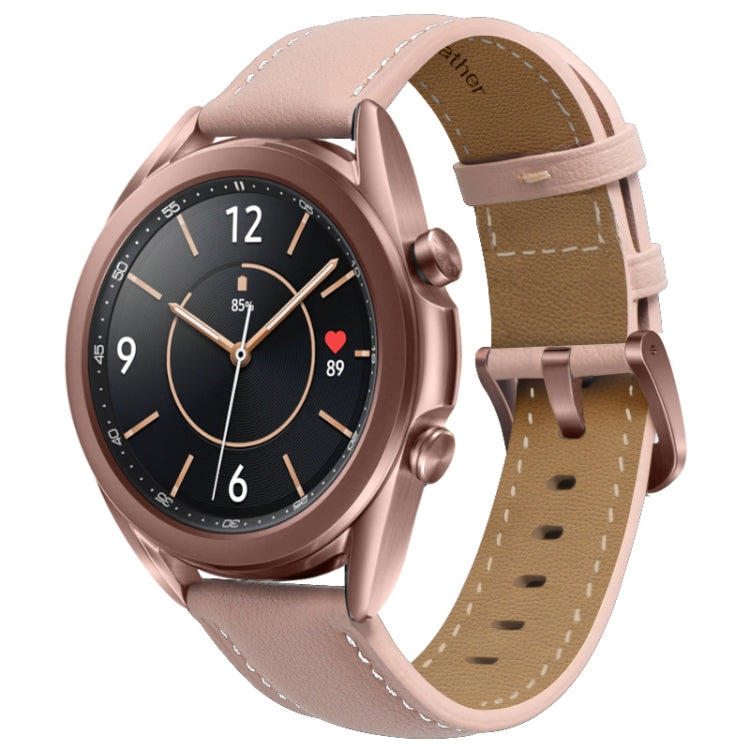 For Samsung Galaxy Watch3 41mm Leather Silver Buckle Watch Band(Pink) - Watch Bands by PMC TechLife | Online Shopping South Africa | PMC TechLife | Buy Now Pay Later Mobicred