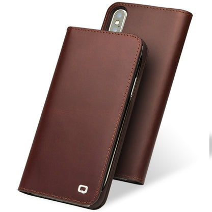 For iPhone X / XS QIALINO Crazy Horse Business Horizontal Flip Leather Case with Holder & Card Slots, Style:Without Buckle(Brown) - More iPhone Cases by QIALINO | Online Shopping South Africa | PMC Jewellery | Buy Now Pay Later Mobicred