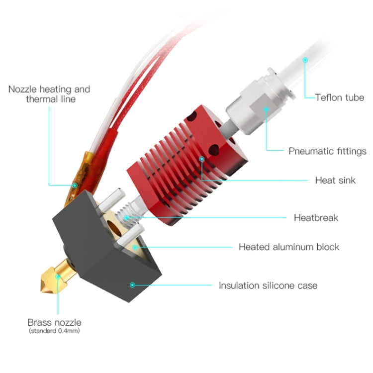 Creality 24V 40W Extruder Nozzle Hot End Kit with Temperature Thermistor & Heating Tube for Ender-3 3D Printer - free shipping - PMC TechLife - Order now!