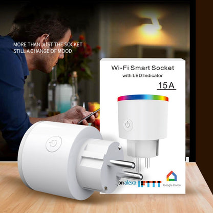 15A WiFi EU Plug Power Adapter Electricity Statistics APP Remote Control Timer Smart Socket, with Alexa & Google Home & RGB Colors LED Light, AC 100-250V - Smart Socket by PMC Jewellery | Online Shopping South Africa | PMC Jewellery