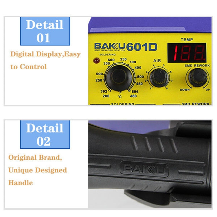 BAKU BK-601D AC 220V LED Display 2 in 1 Hot Air Gun Soldering Iron Soldering Station - Electric Soldering Iron by BAKU | Online Shopping South Africa | PMC Jewellery | Buy Now Pay Later Mobicred