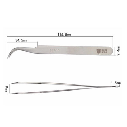 BEST BST-15L Brushed stainless steel tweezers - Tweezers by BEST | Online Shopping South Africa | PMC Jewellery