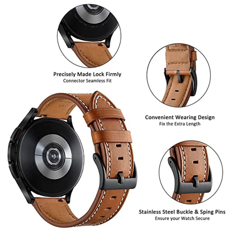 For Garmin Forerunner 265 / 255 / Vivoactive 4 / Venu 2 22mm Stitching Black Buckle Genuine Leather Watch Band (Brown) - Watch Bands by PMC Jewellery | Online Shopping South Africa | PMC Jewellery