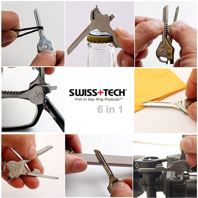 SWISS+TECH Stainless Steel 6 in 1 Multi-function Outdoor Key Chain, Foldable Mini Tools Key Ring - Mountaineering Outfit by PMC TechLife | Online Shopping South Africa | PMC TechLife