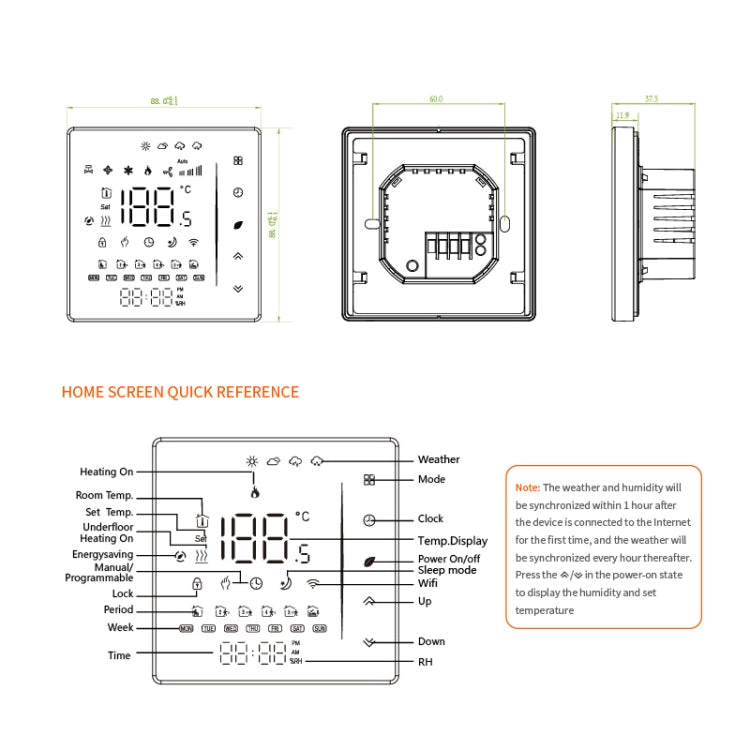 BHT-006GBLW 95-240V AC 16A Smart Home Heating Thermostat for EU Box, Control Electric Heating with Only Internal Sensor & External Sensor & WiFi Connection (White) - Thermostat & Thermometer by PMC TechLife | Online Shopping South Africa | PMC TechLife
