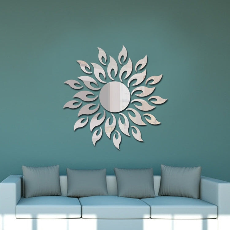 Sunflower Mirror Wall Sticker Bedroom Living Room Decoration Wall Stickers(Silver) - Decorative Mirrors by PMC Jewellery | Online Shopping South Africa | PMC Jewellery