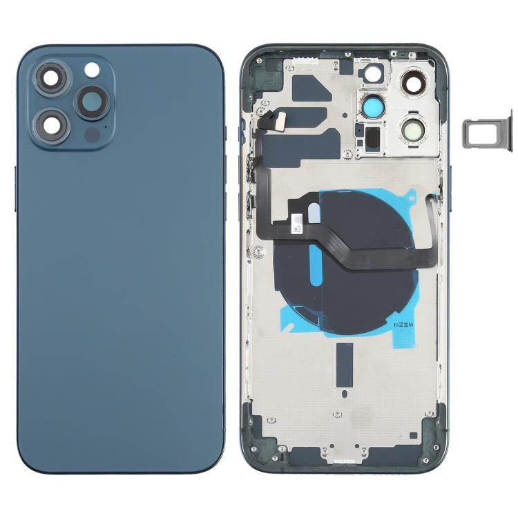 Battery Back Cover (with Side Keys & Card Tray & Power + Volume Flex Cable & Wireless Charging Module) for iPhone 12 Pro Max(Blue) - Back Cover by PMC TechLife | Online Shopping South Africa | PMC TechLife