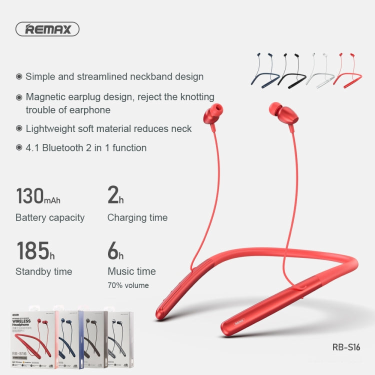 REMAX RB-S16 Wireless Neck-mounted Sports V4.2 Bluetooth Earphone (Grey) - Neck-mounted Earphone by REMAX | Online Shopping South Africa | PMC Jewellery