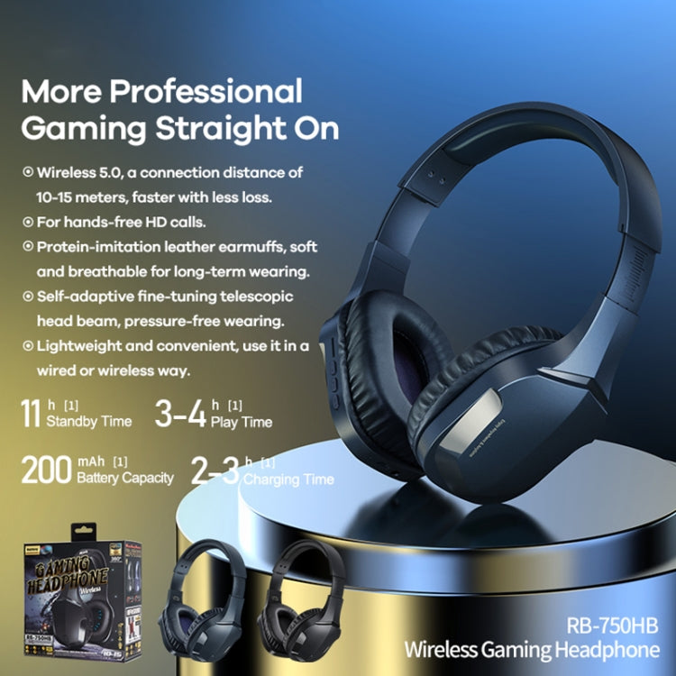REMAX RB-750HB Wireless Gaming Bluetooth V5.0 Headphone (Navy Blue) - Headset & Headphone by REMAX | Online Shopping South Africa | PMC Jewellery