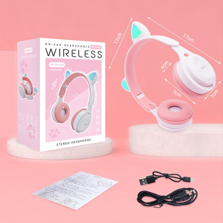 M6 Luminous Cat Ears Two-color Foldable Bluetooth Headset with 3.5mm Jack & TF Card Slot(Pink) - Headset & Headphone by PMC TechLife | Online Shopping South Africa | PMC TechLife