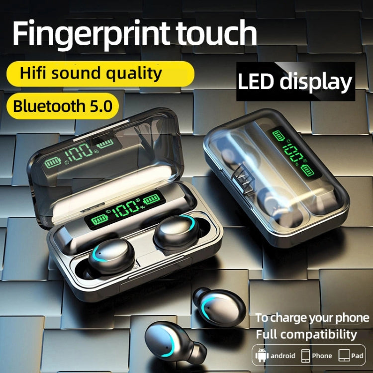 F9-5C LED Light + Digital Display Noise Reduction Bluetooth Earphone(White) - Bluetooth Earphone by PMC TechLife | Online Shopping South Africa | PMC TechLife