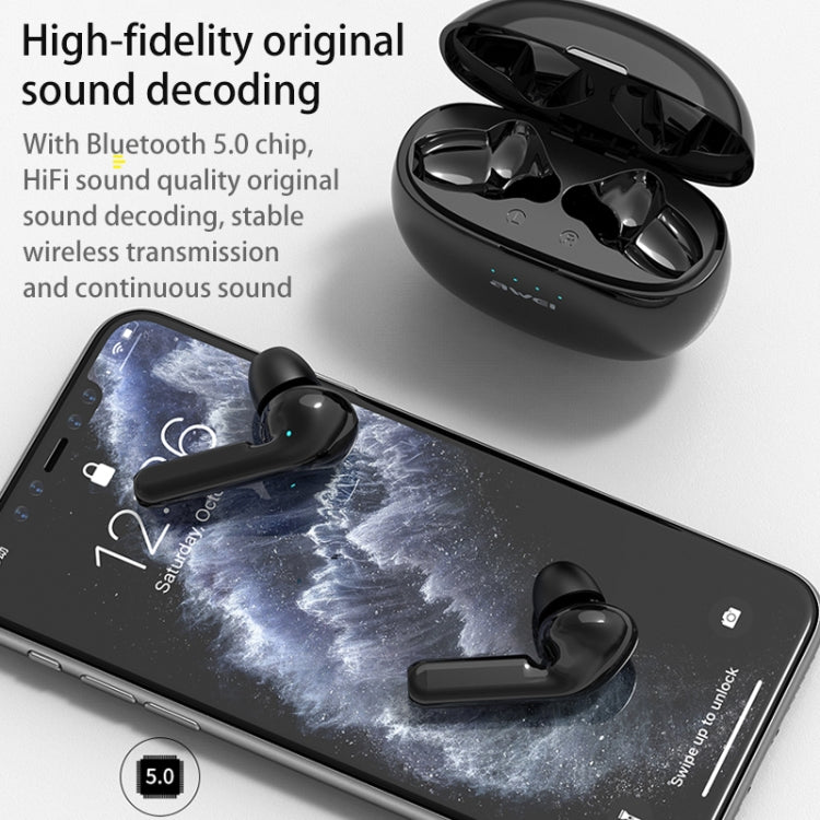 awei T15 TWS Bluetooth V5.0 Ture Wireless Sports Headset with Charging Case(Black) - TWS Earphone by awei | Online Shopping South Africa | PMC Jewellery