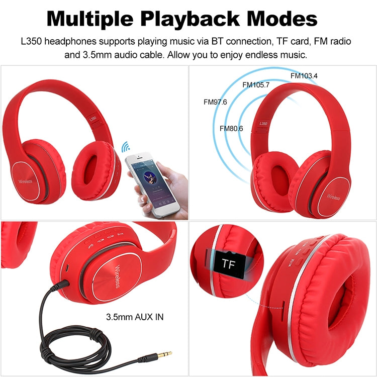 L350 Foldable Wireless Sports Stereo Bluetooth Headset, Supports IOS Power Display & HD Calling & FM & TF Card & 3.5mm AUX (Blue) - Headset & Headphone by PMC Jewellery | Online Shopping South Africa | PMC Jewellery