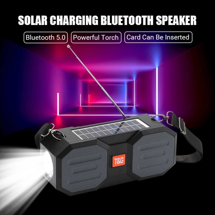 T&G TG634 Outdoor Solar Power Bluetooth Wireless Speaker with FM / Flashlight / TF Card Slot (Black Blue) - Desktop Speaker by T&G | Online Shopping South Africa | PMC Jewellery