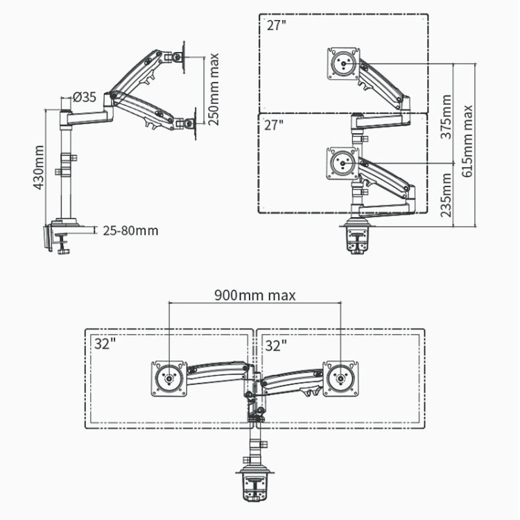 NB H180 Column Type Dual-screen Monitor Holder Desktop Rotating Lifting Computer Monitor Base Hanger (Black) - Desktop Holder by PMC Jewellery | Online Shopping South Africa | PMC Jewellery